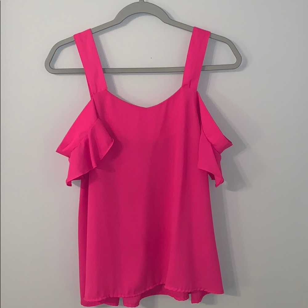 Hot pink cold shoulder top